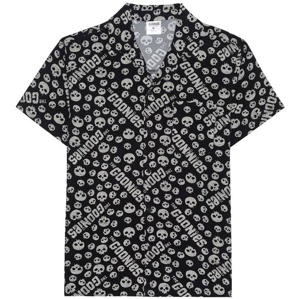 The Goonies Movie Skull Print Button Up Shirt Men's XL Black White‎ rayon casual